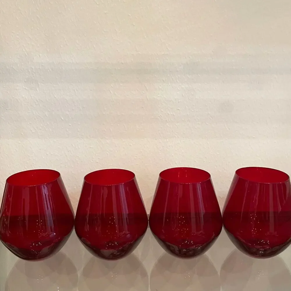 Godinger Meridian Stemless Wine Glasses 18oz RED Set of 4 New